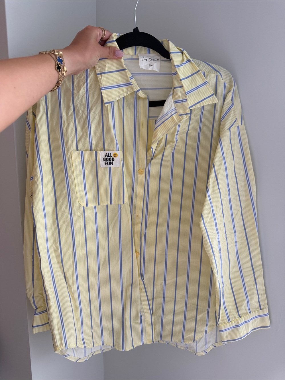 Casual Yellow & Blue Stripe Button-Down Shirt